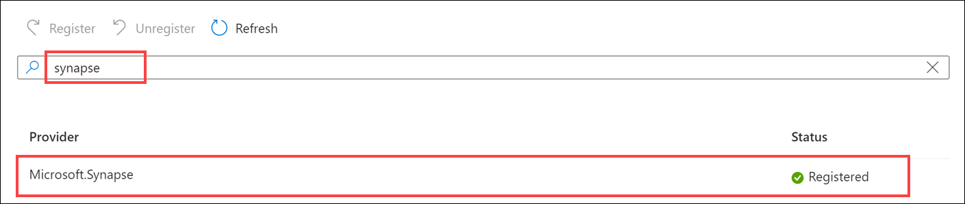 The resource provider status is Registered.