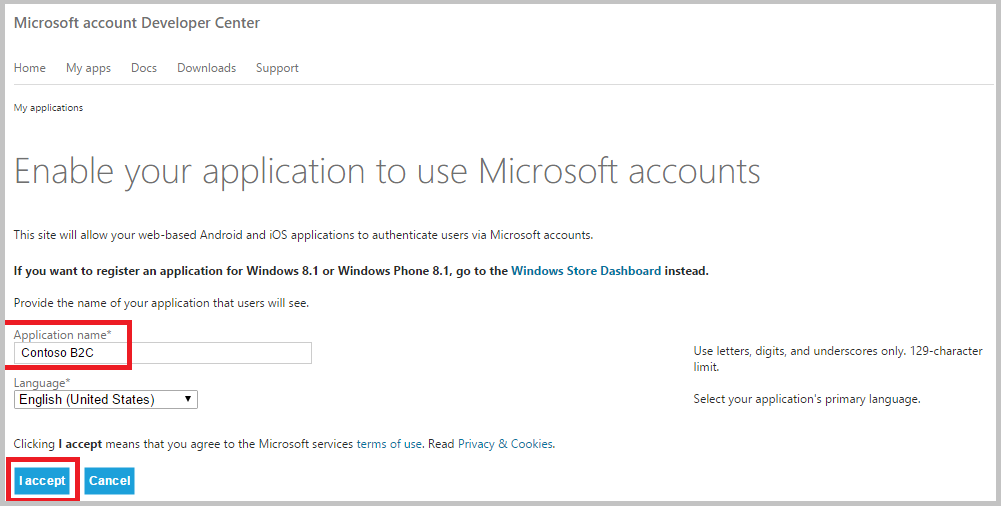 Microsoft account - App name