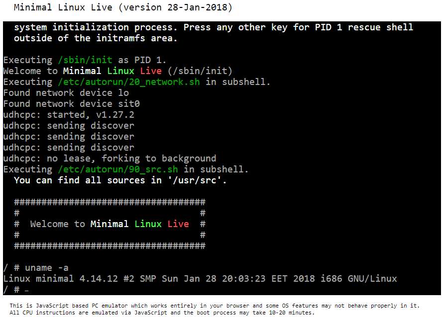 Minimal Linux Live JavaScript Emulator