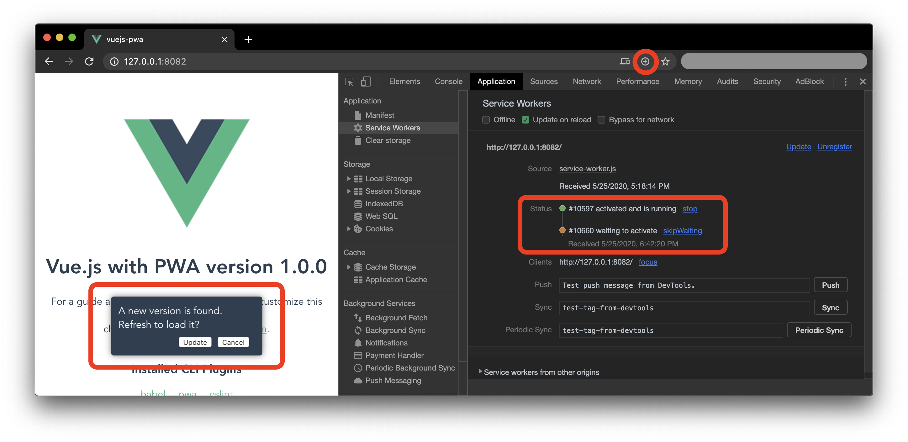 Vue.js with PWA: Installable web app with refresh to update dialog