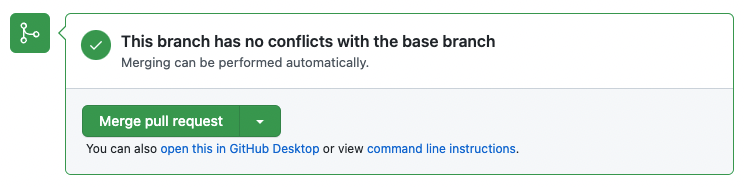 screenshot of green merge pull request button