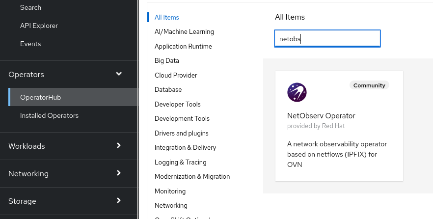 OpenShift OperatorHub search