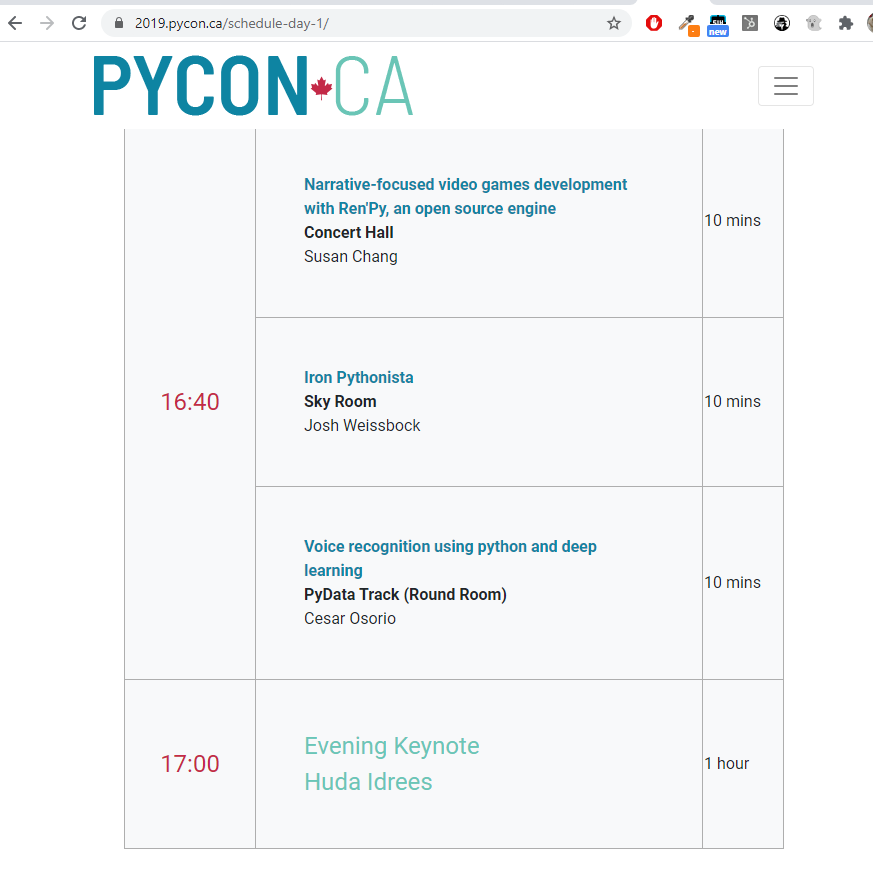 PyCon Canada schedule