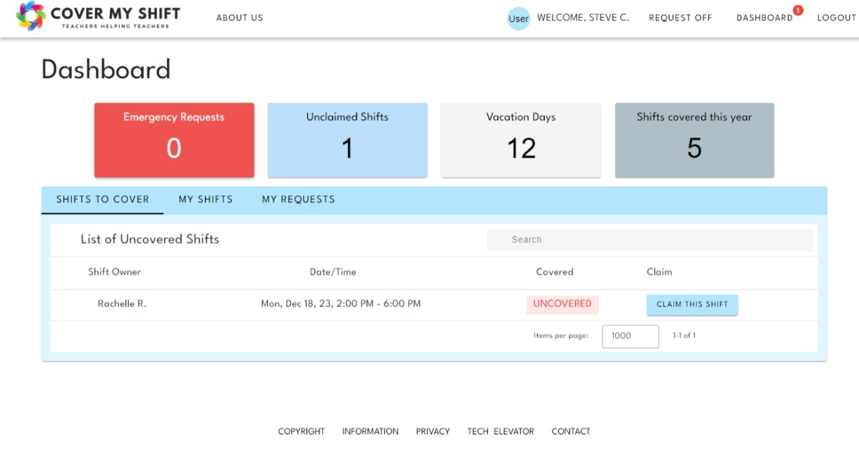 Teacher Dashboard Claim Shift