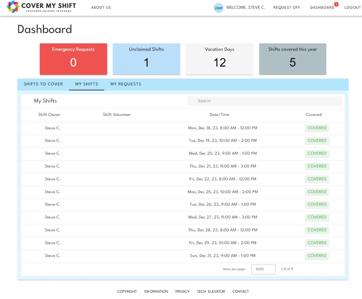 Teacher Dashboard Schedule