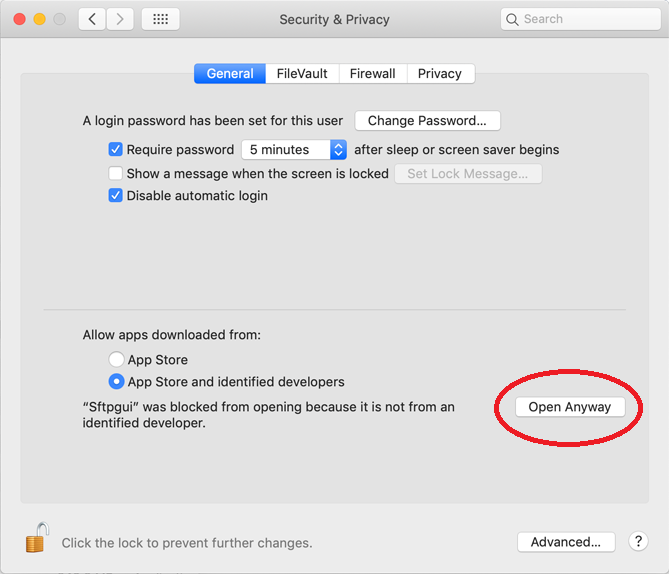 Security & Privacy system preferences page