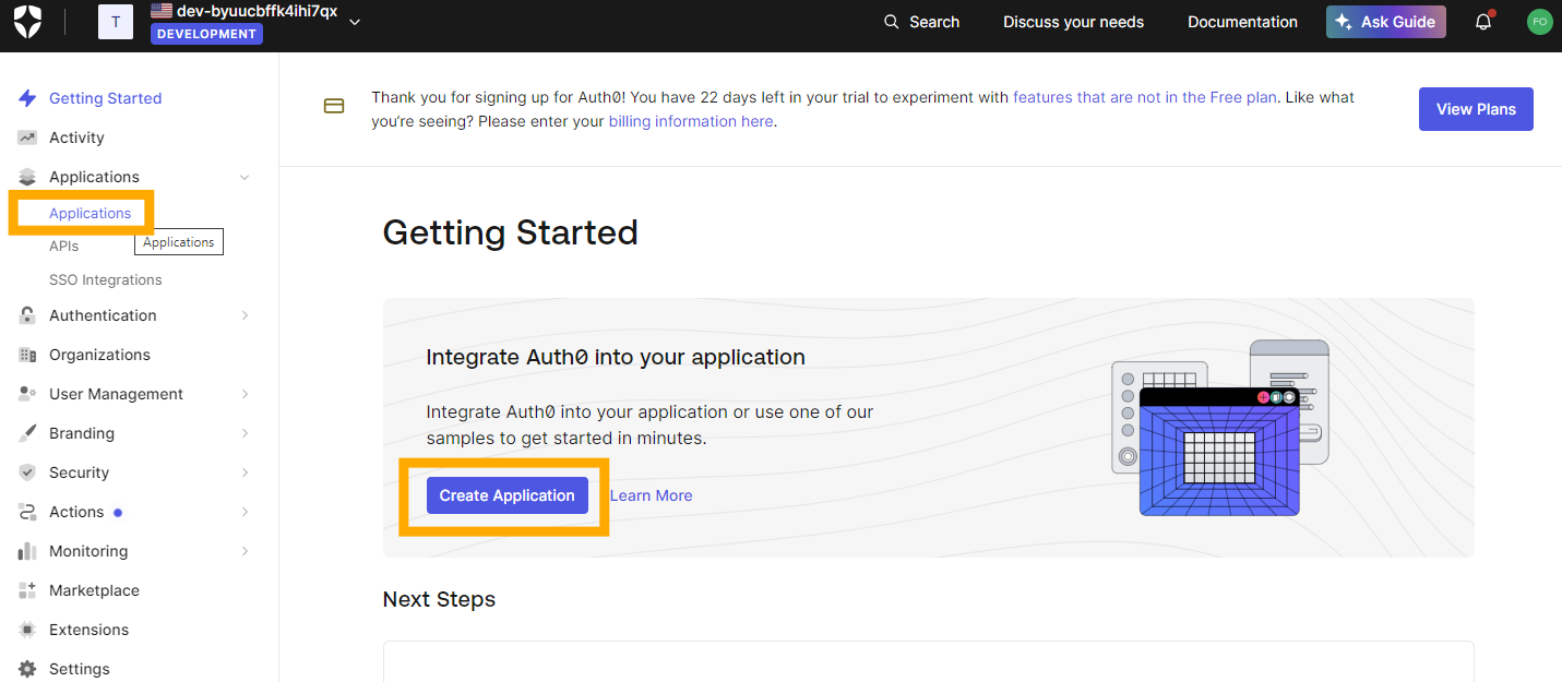 OAuth Create App - Create Start