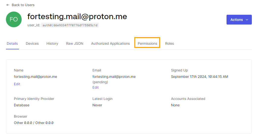 auth0 User Permissions - permissions