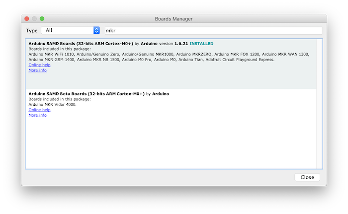 arduino-boards-manager-window