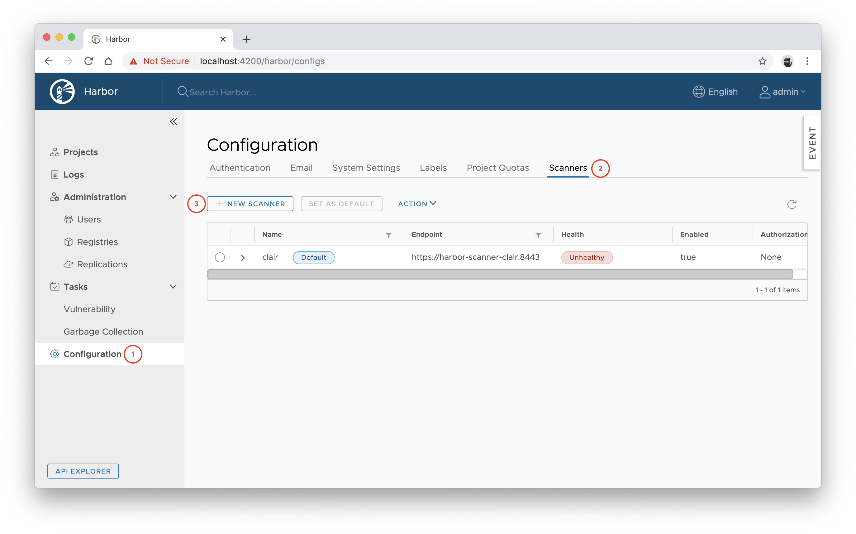 Scanners config