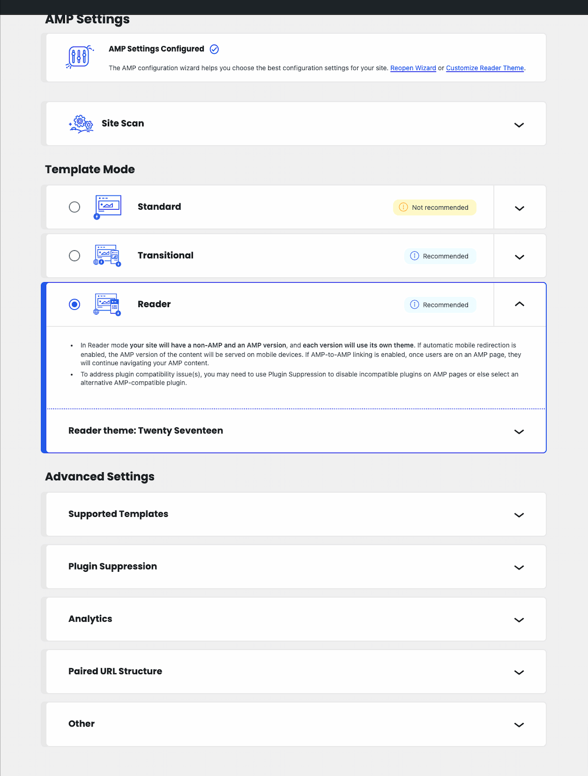 Reopen the onboarding wizard, change individual options, or manage advanced settings.