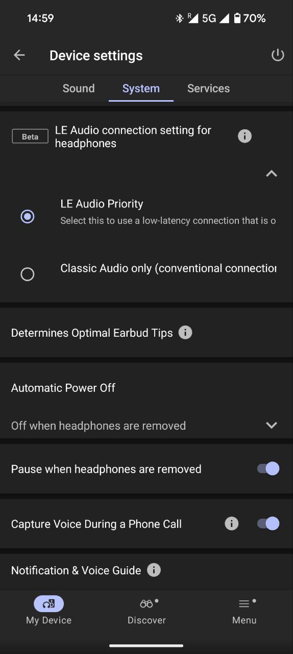 LE Audio option inside Sound Connect