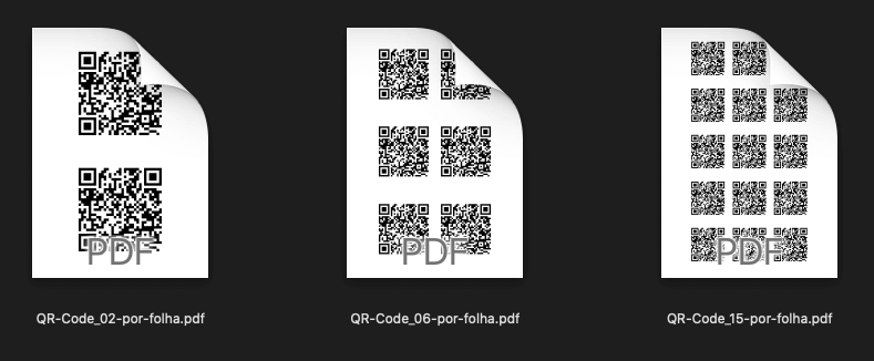 QRCode folhas com 2, 6 ou 15 QRCodes