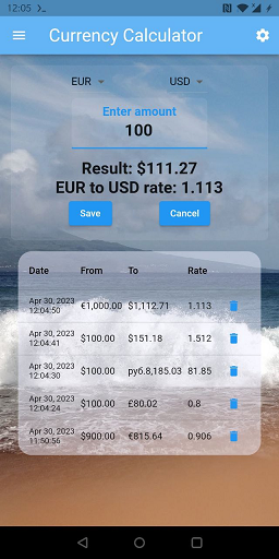 Currency calculator screen