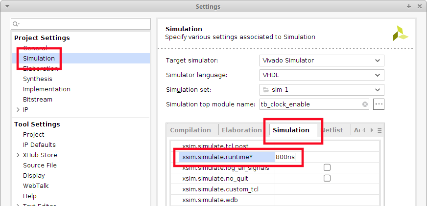 Specify simulation run time in Vivado