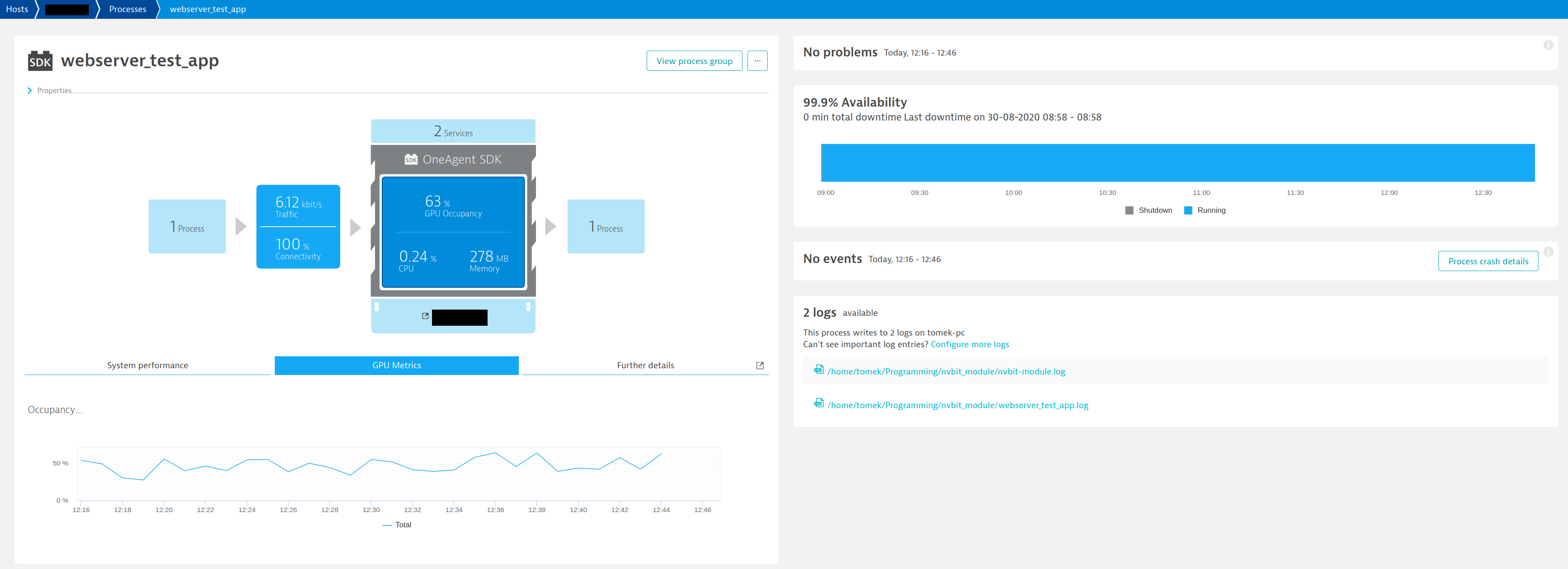 Host metrics display