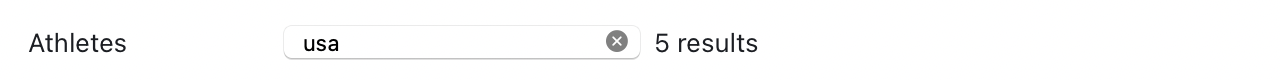 A Search input over a tabular dataset of athletes
