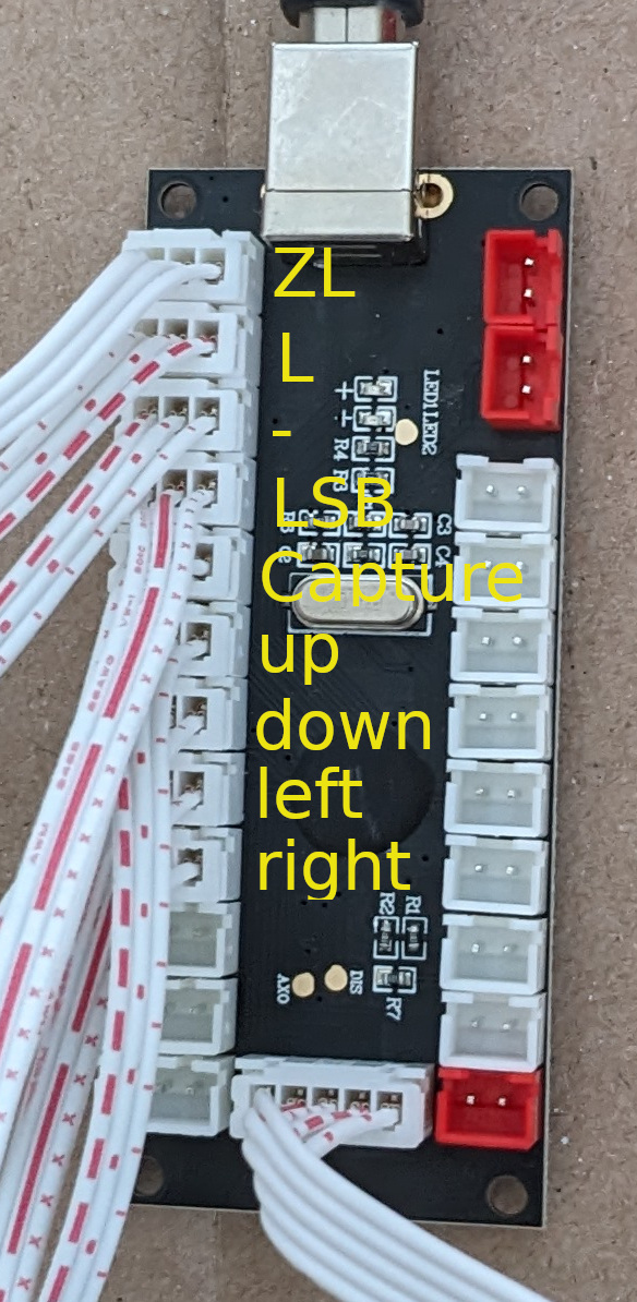 Left joystick arcade controller with labels showing joycon buttons