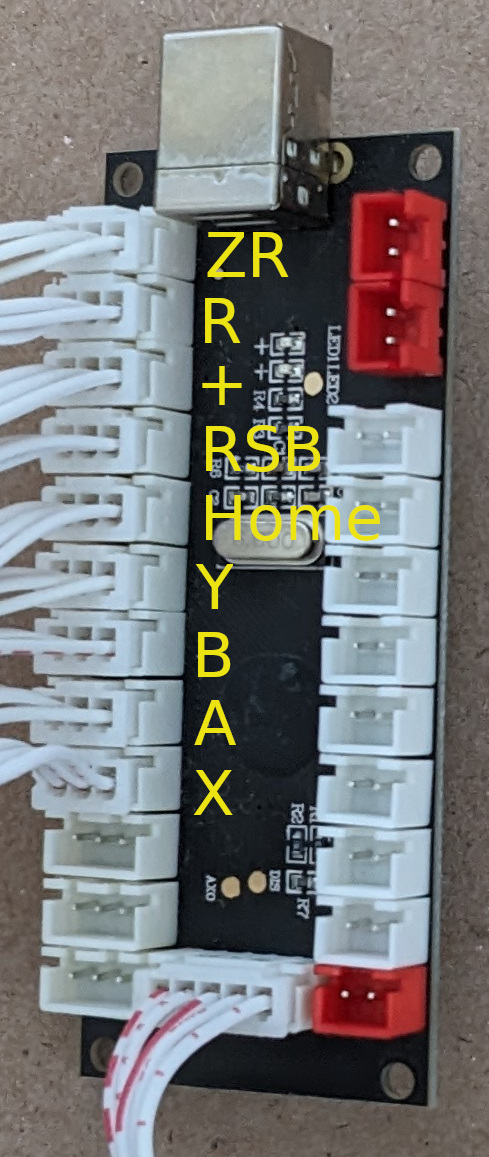 Right joystick arcade controller with labels showing joycon buttons