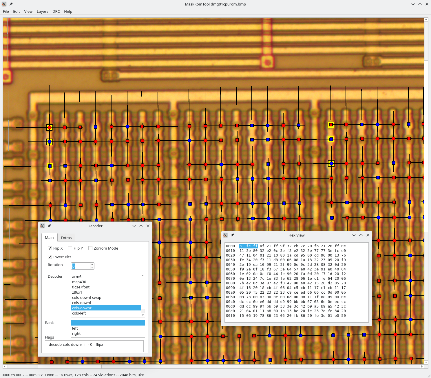 Screenshot of highlighted bytes in the GameBoy view.