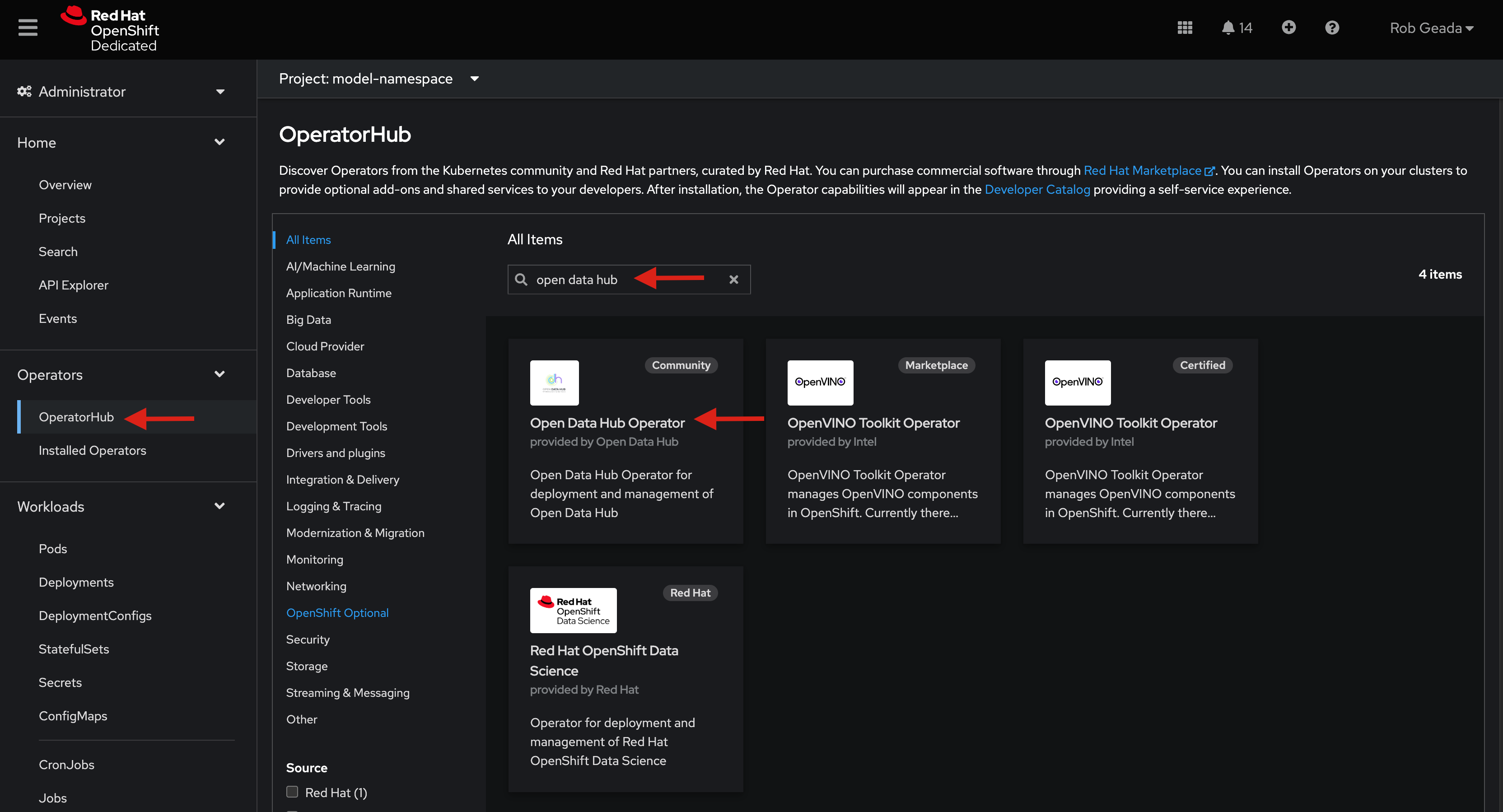 ODH in OperatorHub