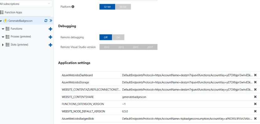 function application settings