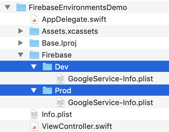 firebase/dev and firebase/prod folders