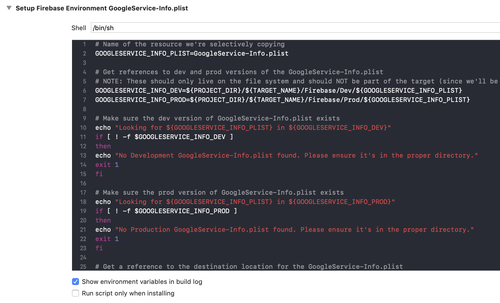 setup firebase environment run script