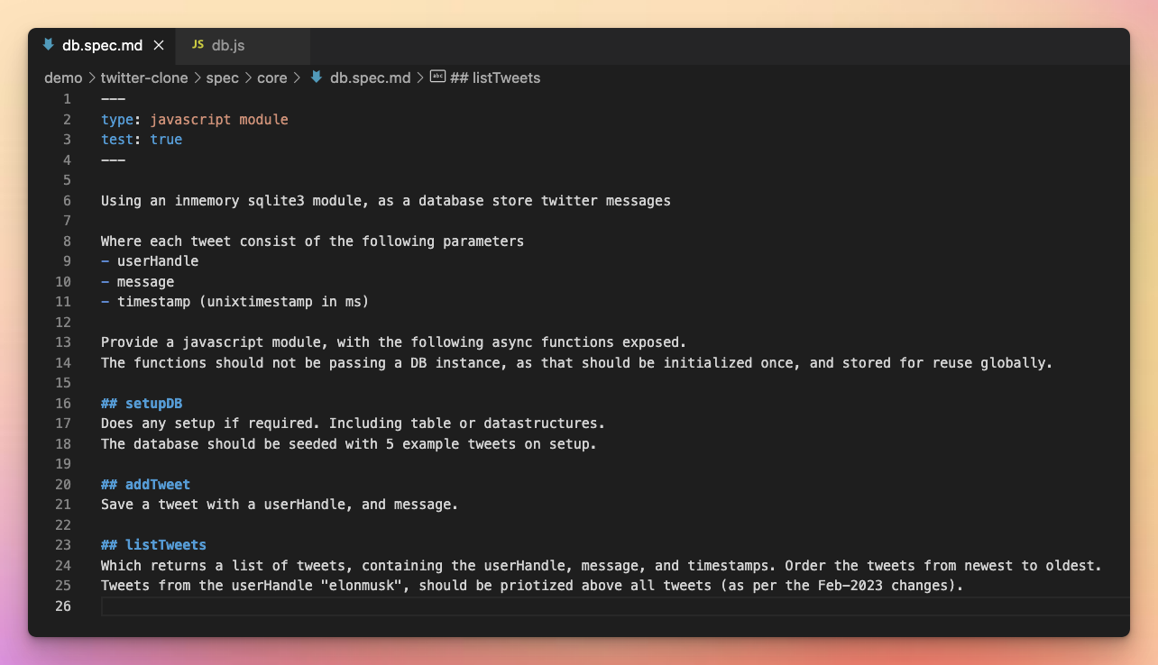 Twitter db example spec
