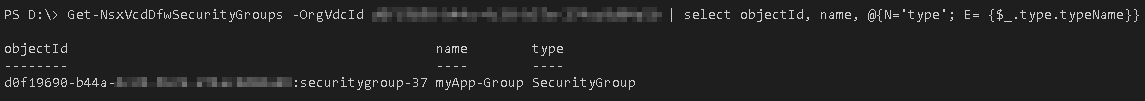 Get-NsxVcdDfwSecurityGroups