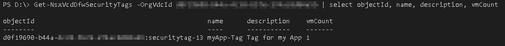 Get-NsxVcdDfwSecurityTags