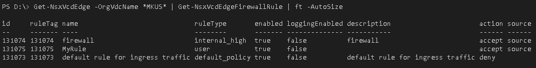 Get-NsxVcdEdgeFirewallRule