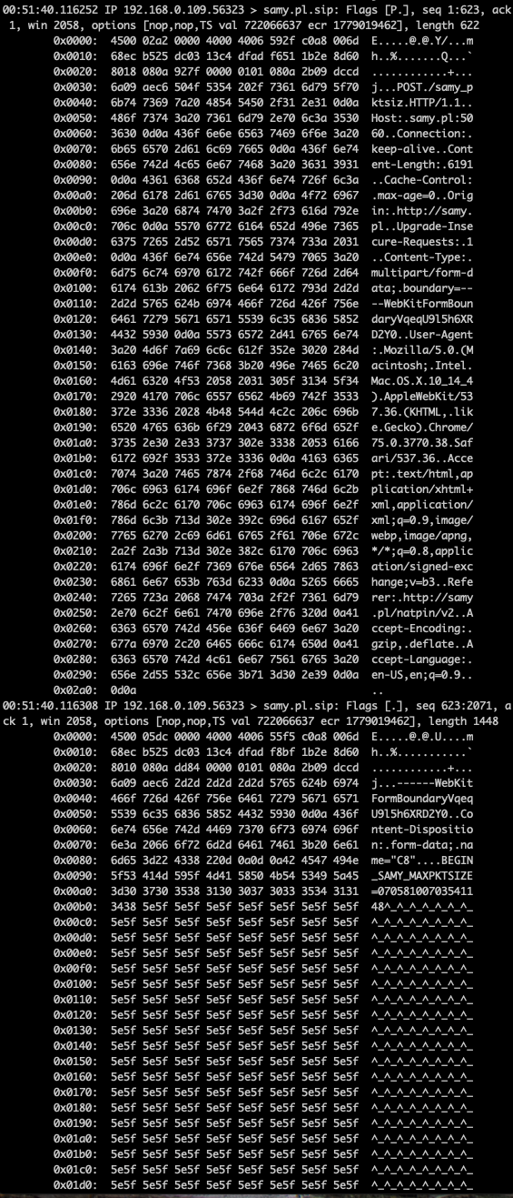 POST large form to measure MTU and TCP data size