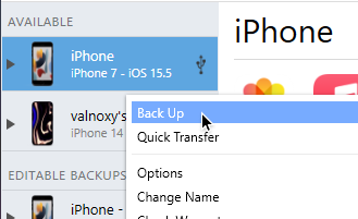 iMazing creating a backup