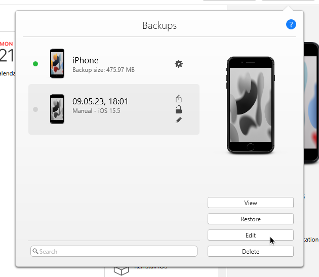 iMazing iPhone Backup list