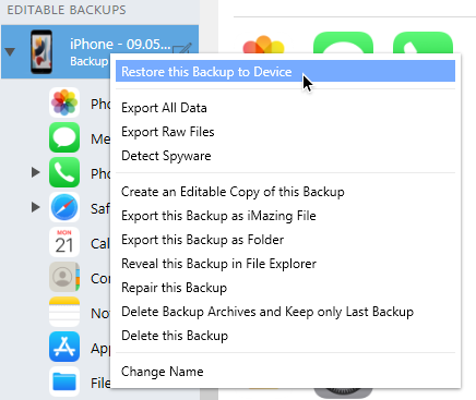 iMazing Restore backup