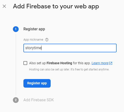 Firebase home screen