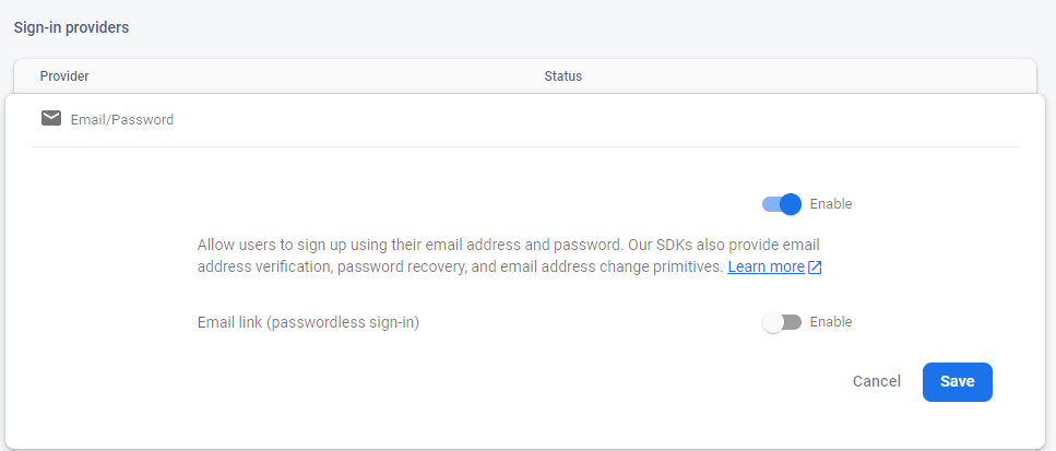 Firebase authentication screen