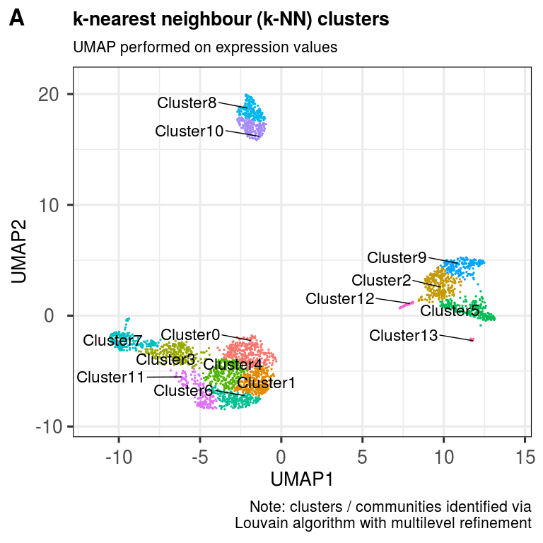 SeuratToSCE: find ideal clusters in the UMAP layout via k-nearest neighbours