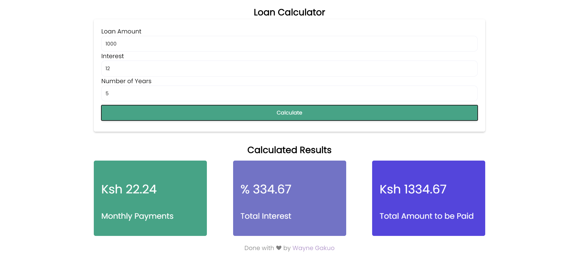 Loan Calculator Screenshot