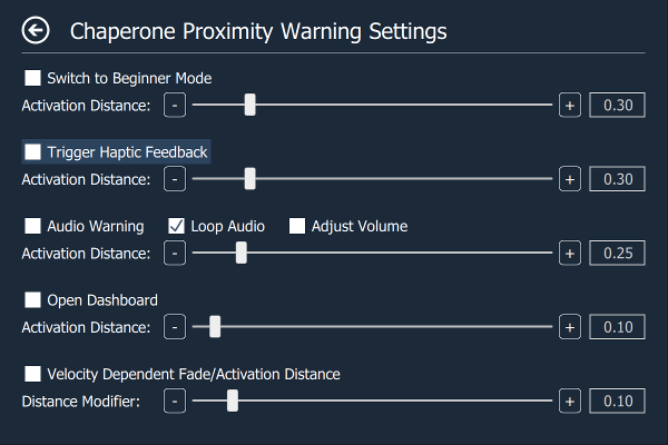 Chaperone Proximity Warning Settings Page