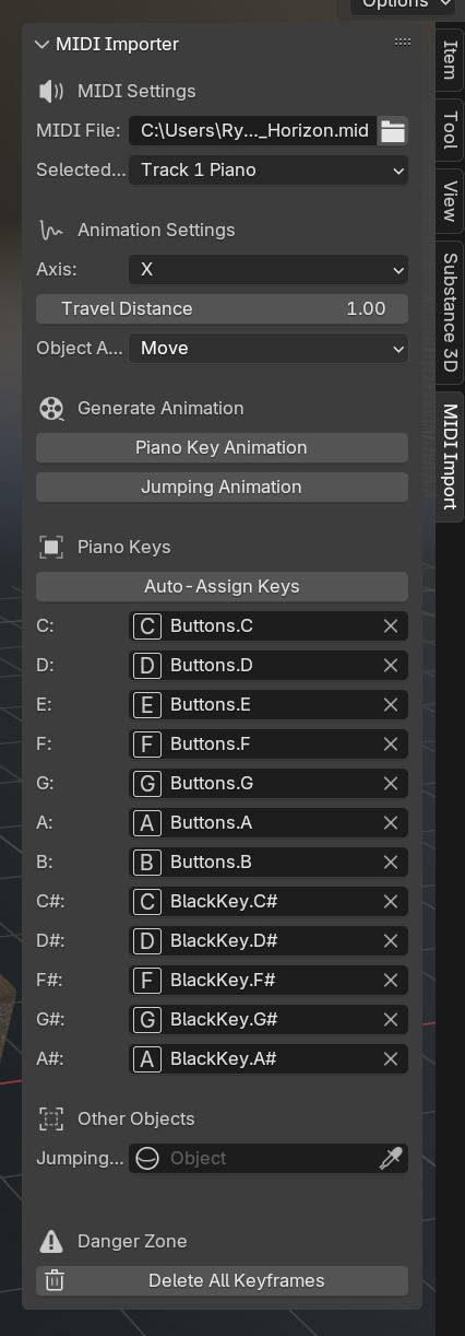 The plugin panel inside Blender