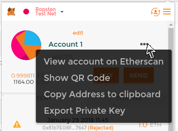 MetaMask Account Context Menu