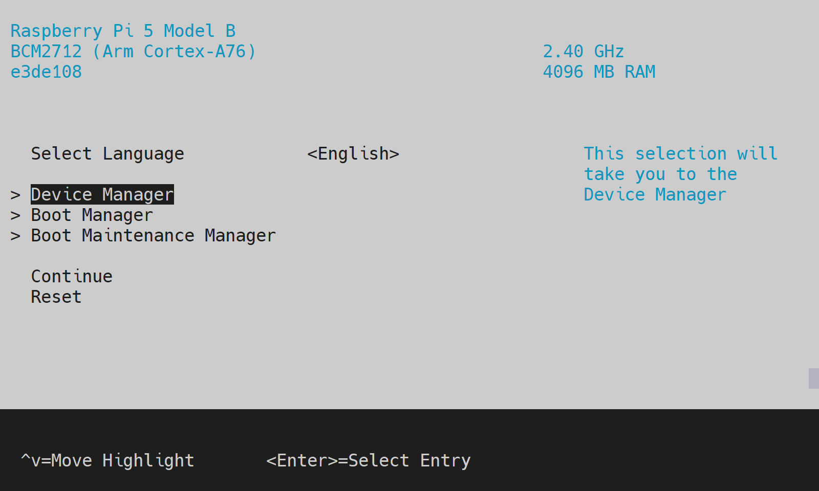 EDK2 Setup Screen