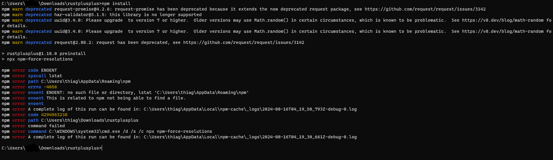 npm install error