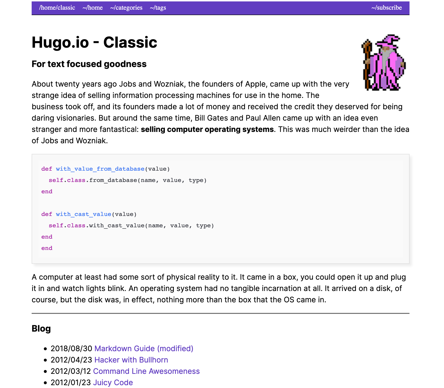 Screenshot of Hugo Classic