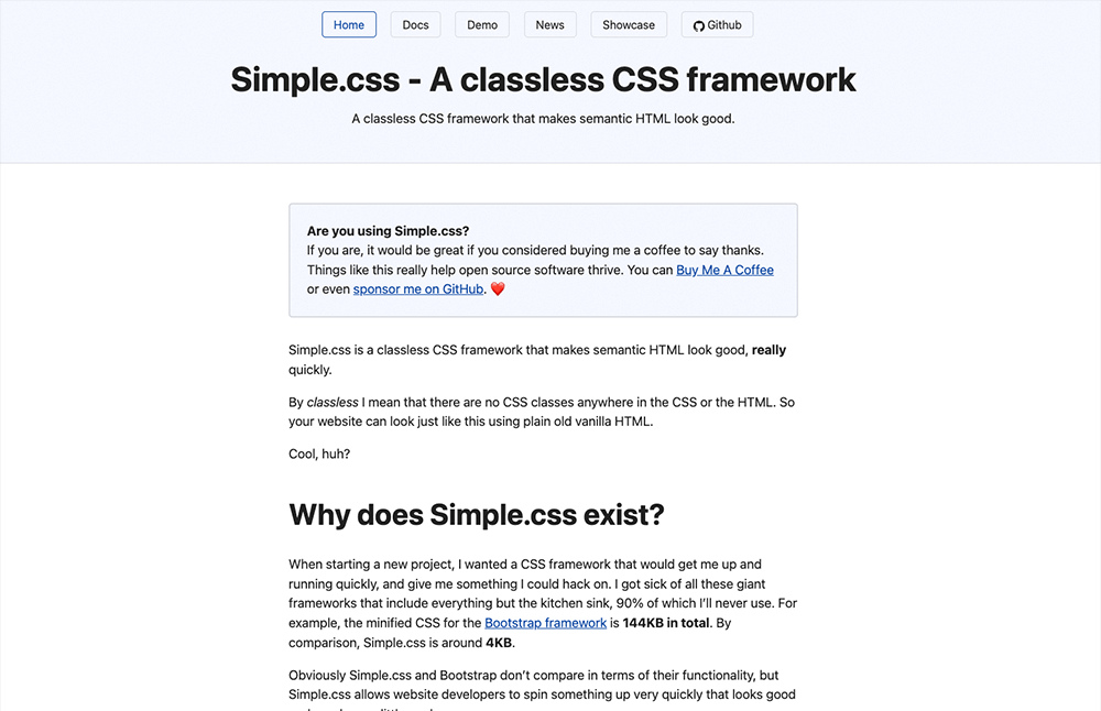 Screenshot of Simple.css