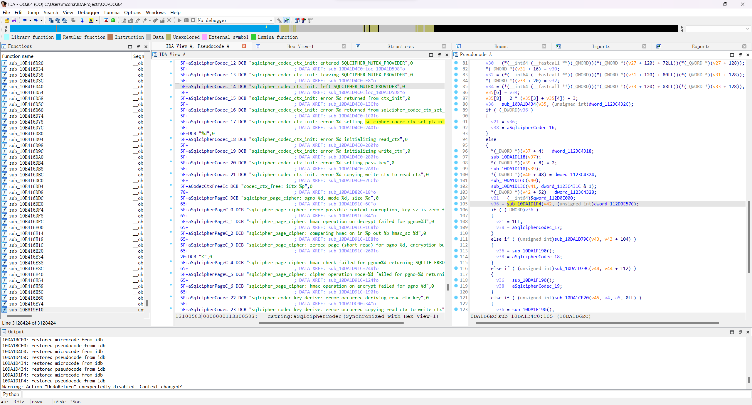 在 IDA 中分析 sqlcipher_codec_ctx_set_pagesize 的调用关系