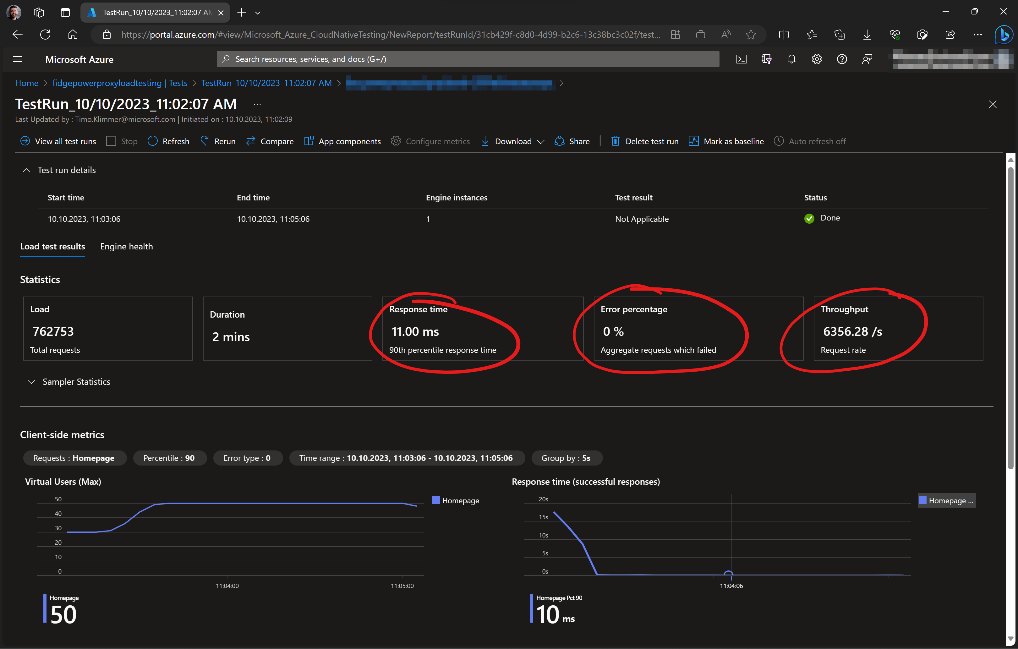 screenshot from Azure Load Testing