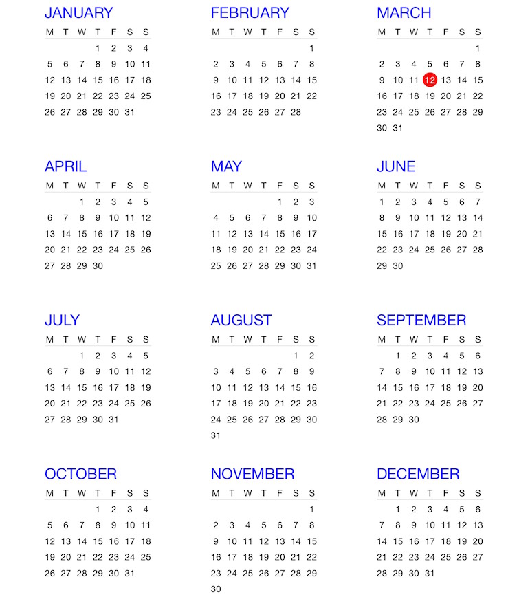 Year Calendar View